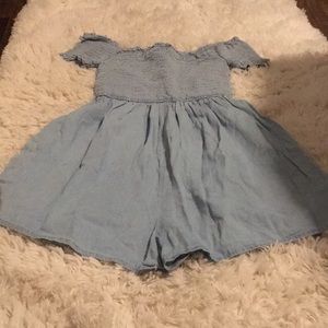 Light denim romper shorts